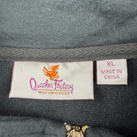 Quacker Factory Womens XL Black Zip Front Sweatshirt Vest Mock Neck Rhinestone - Picture 2 of 6